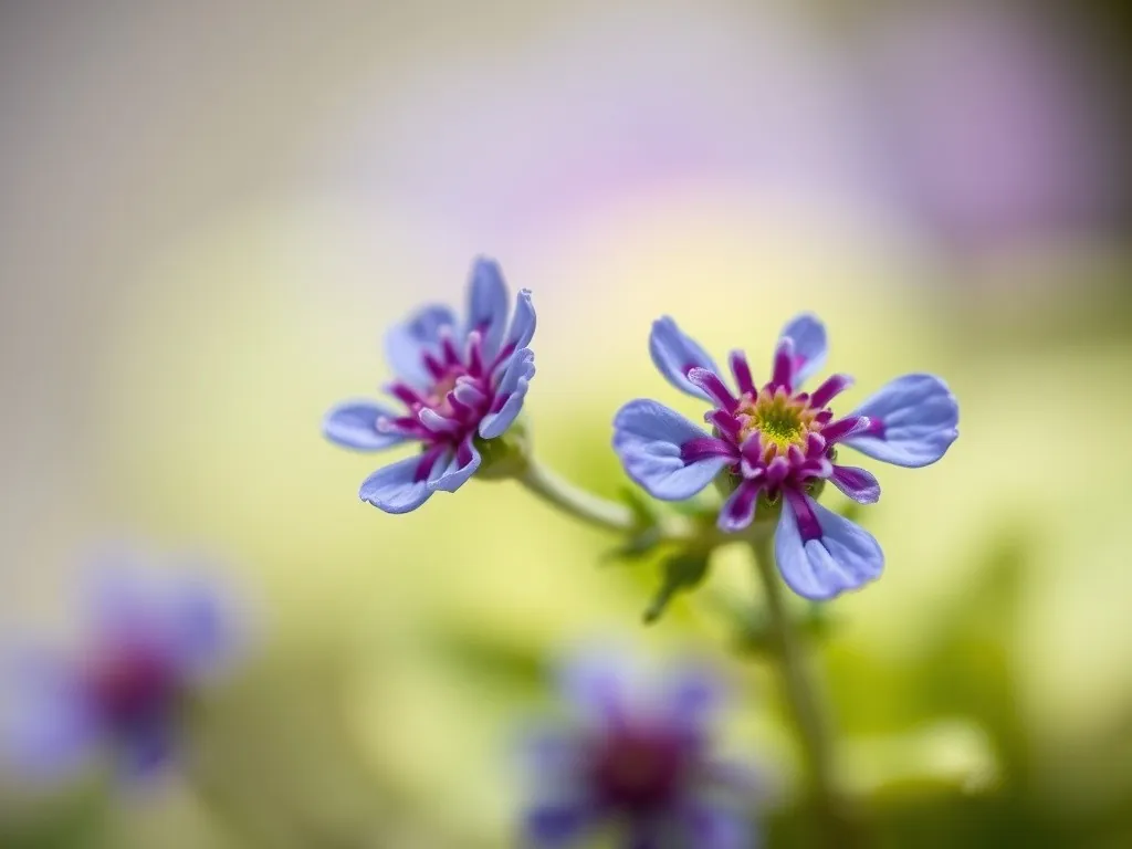 Nahaufnahme der kleinen, flauschigen blauen Blüten des Leberbalsams