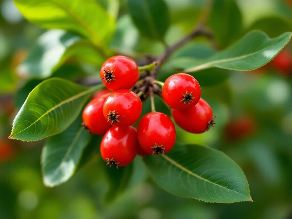 Leuchtend rote Früchte der Thunbergs Berberitze, die im Winter an den Trieben verbleiben