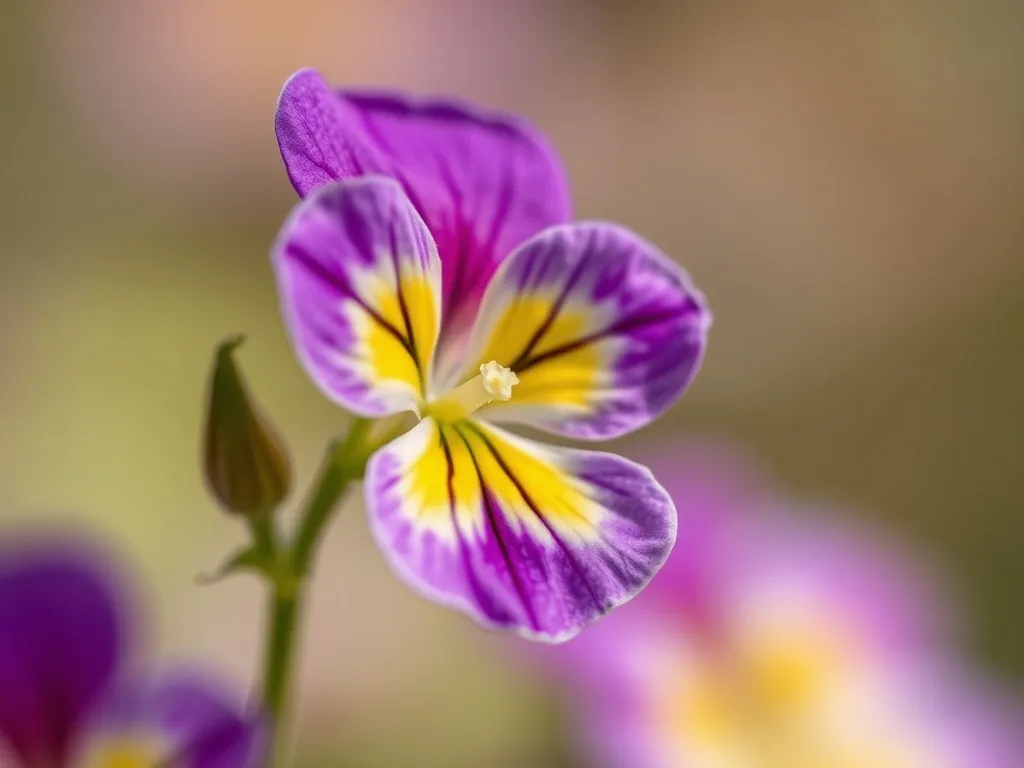 Nahaufnahme einer großen, samtigen Stiefmütterchenblüte mit dunklem Zentrum