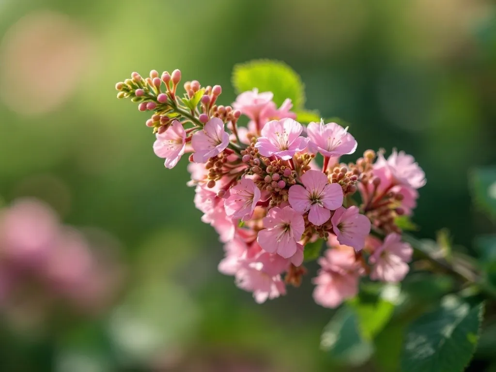 Close-up of a cone-shaped butterfly bush flower cluster visited by a butterfly