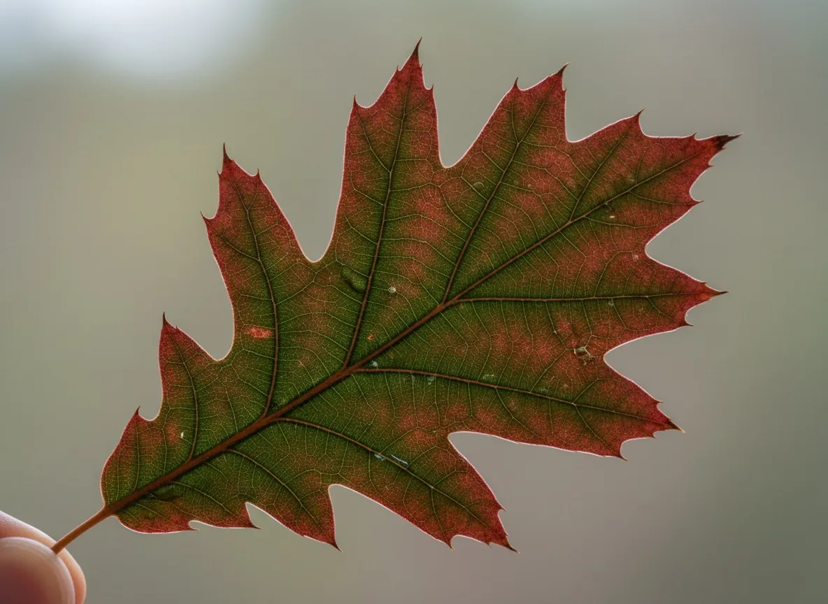 Red oak leaf with sharply pointed lobes