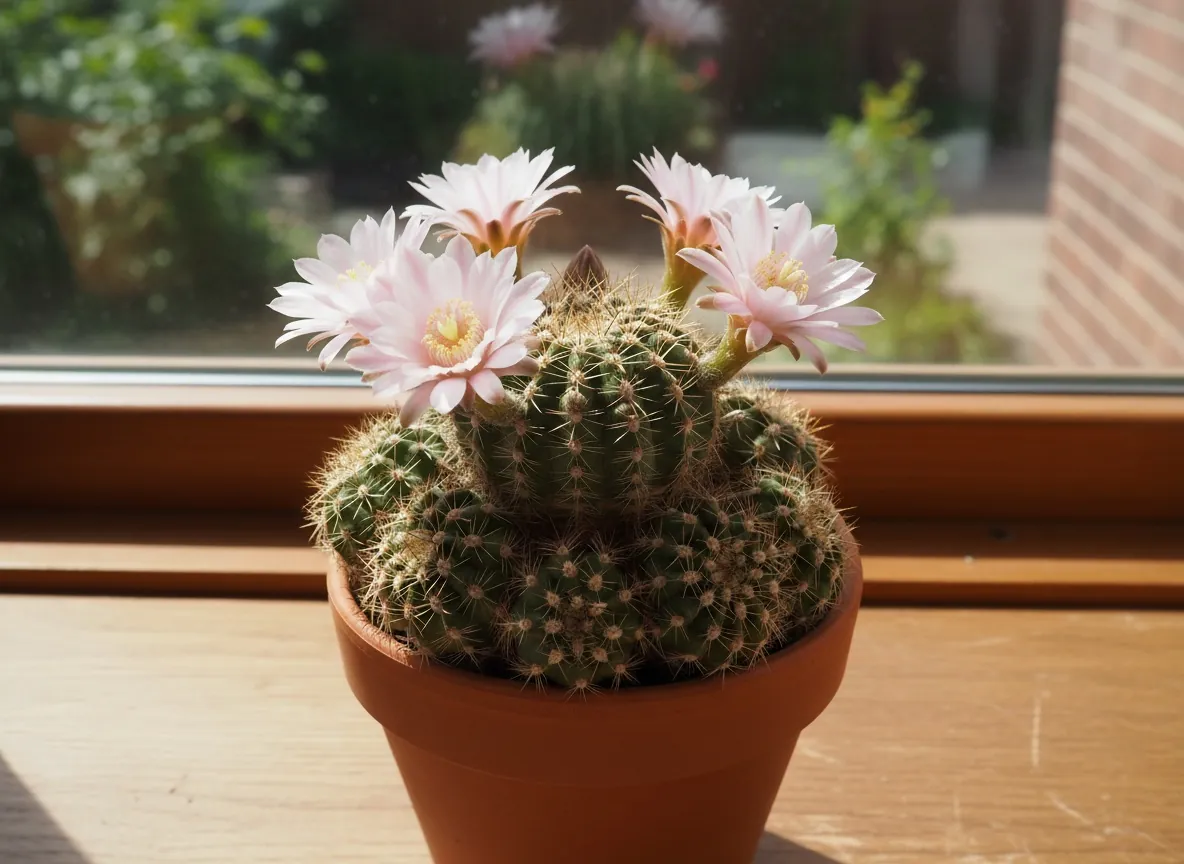 Kulisty kaktus Echinopsis oxygona z odrostami w donicy