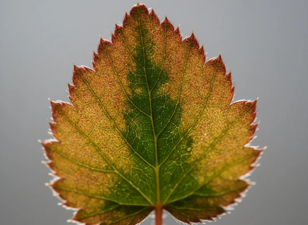 Zbliżenie na sercowate listki epimedium z miedziano-czerwonym nalotem