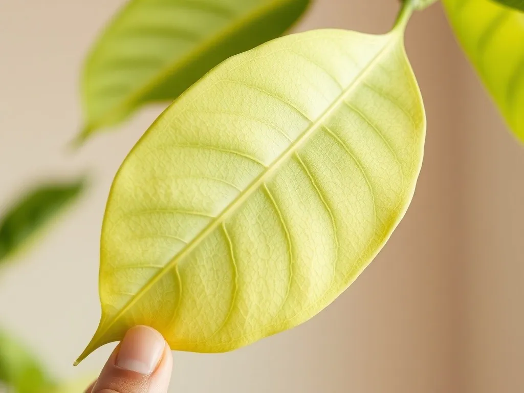 Close-up of the glossy, elliptical leaves of a weeping fig
