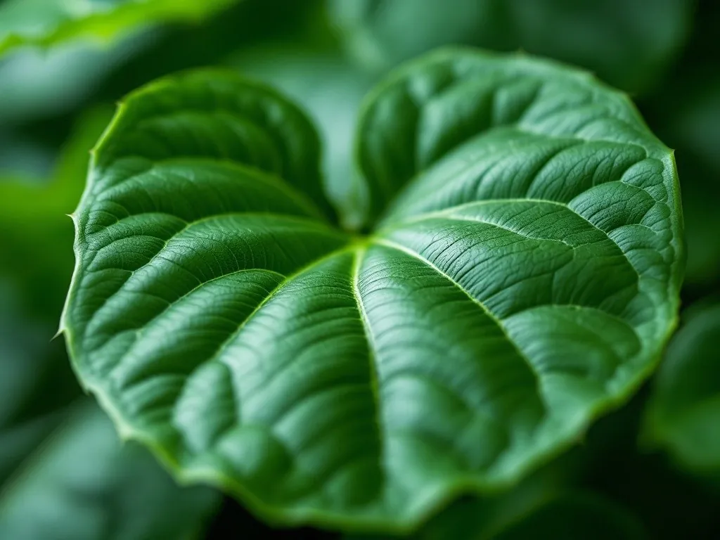 Nahaufnahme eines glänzenden, herzförmigen Blattes des Kletternden Philodendron
