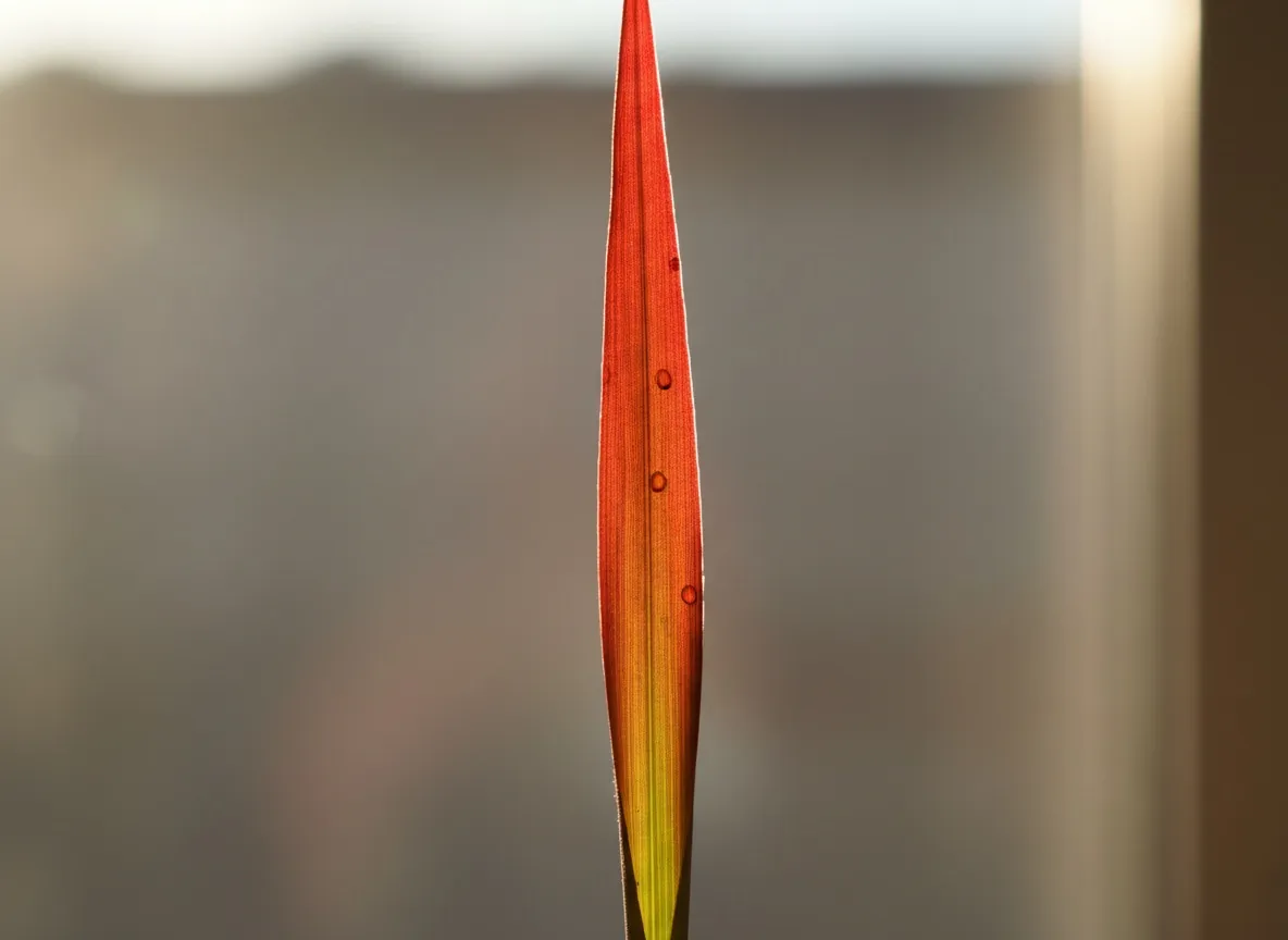Nahaufnahme eines Blutgras-Blattes mit dem Farbübergang von Grün an der Basis zu intensivem Rot an der Spitze