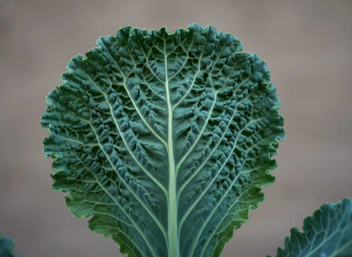 Close-up of a cross-section of a cabbage head with tightly packed leaves