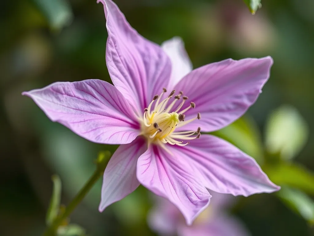 Nahaufnahme einer großen, violetten Blüte der großblumigen Waldrebe