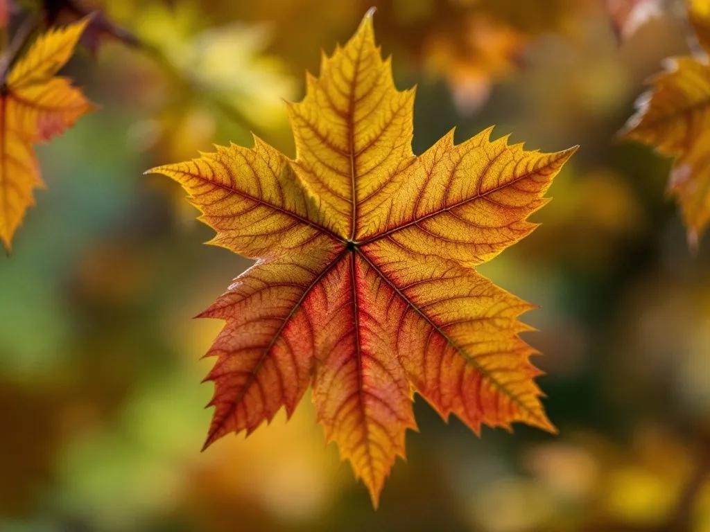 Close-up of a palmate, red leaf of the Japanese maple