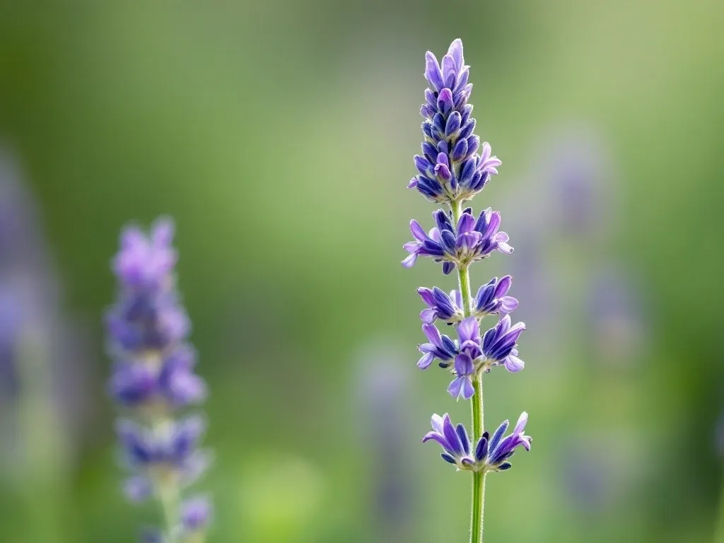 Close-up of a purple, spike-shaped lavender inflorescence