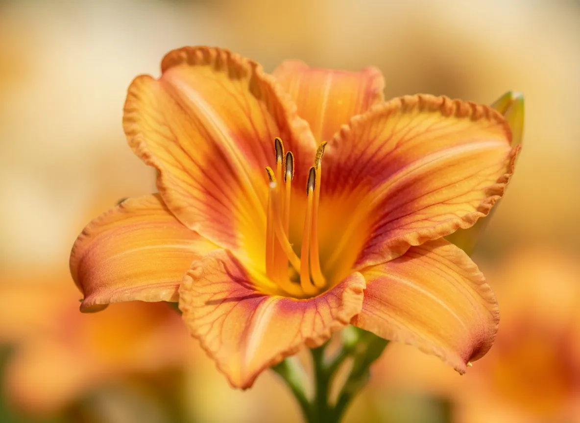 Close-up of a single six-parted flower of the garden daylily