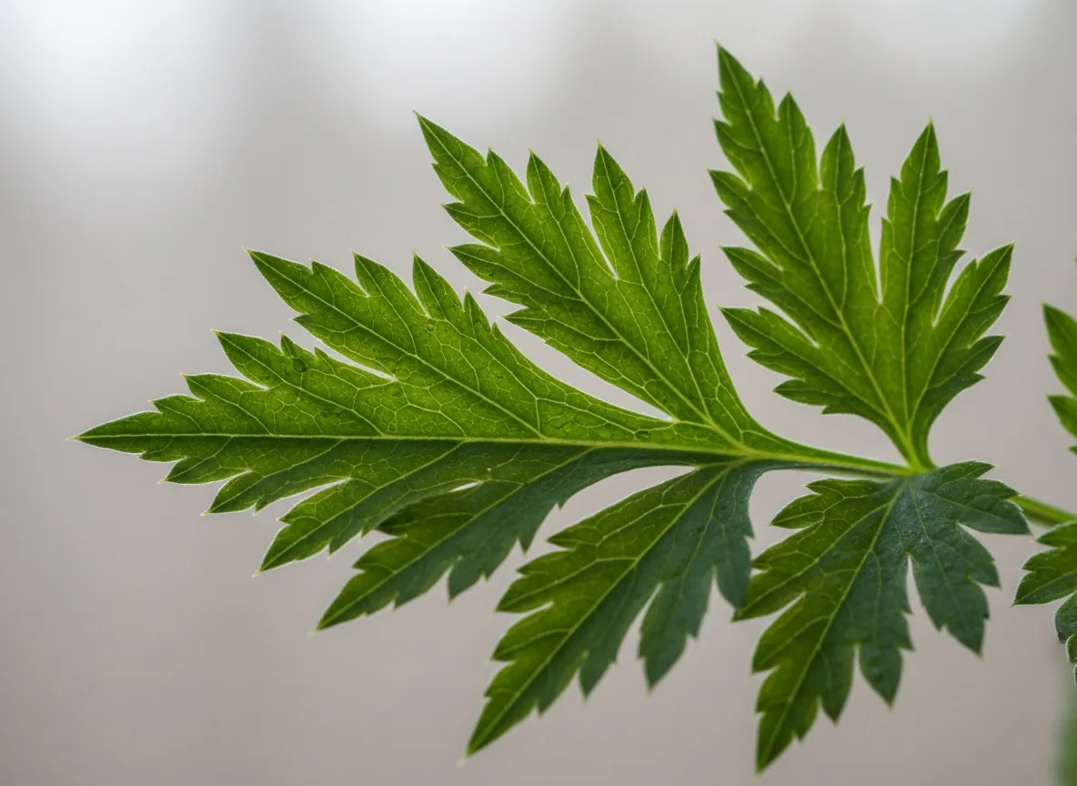 Close-up of the glossy, pinnate leaves of lovage
