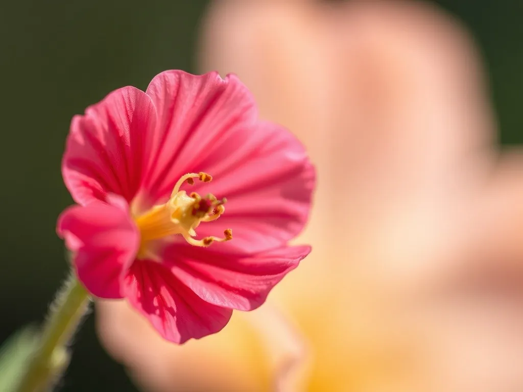 Close-up of a pink, funnel-shaped hollyhock flower