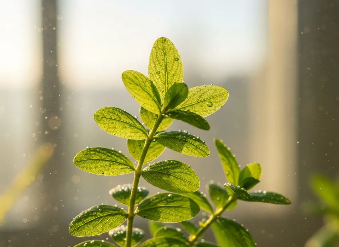 Close-up of the small, dark green leaves of Canadian waterweed in whorls of three