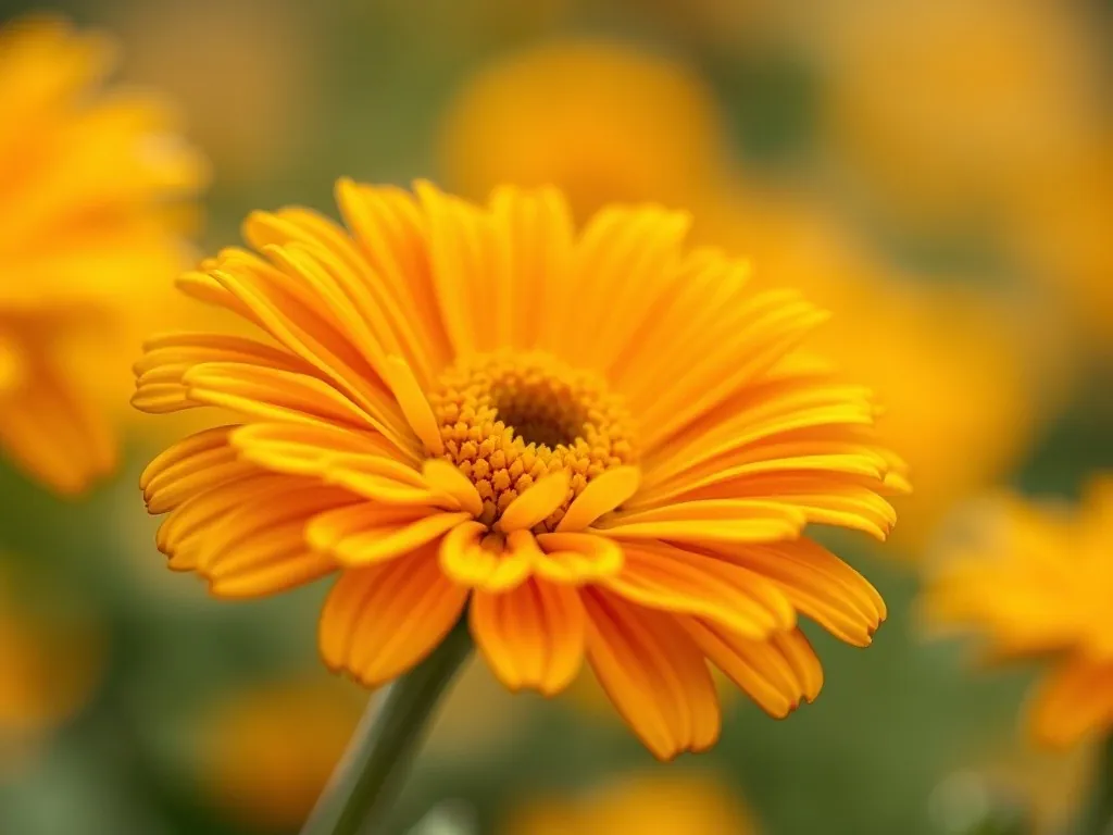 Nahaufnahme einer körbchenförmigen, orangefarbenen Ringelblumenblüte