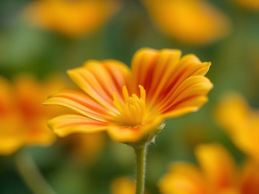 Nahaufnahme einer gespornten, orangefarbenen Blüte der Kapuzinerkresse