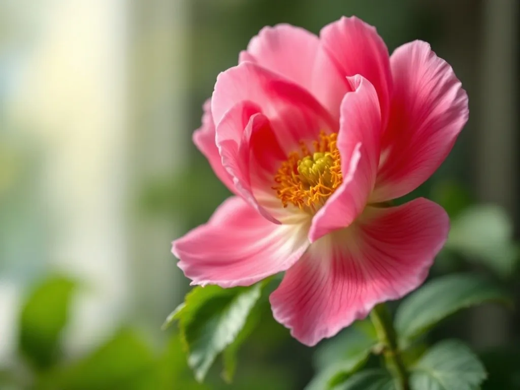 Close-up of a double, pink peony flower