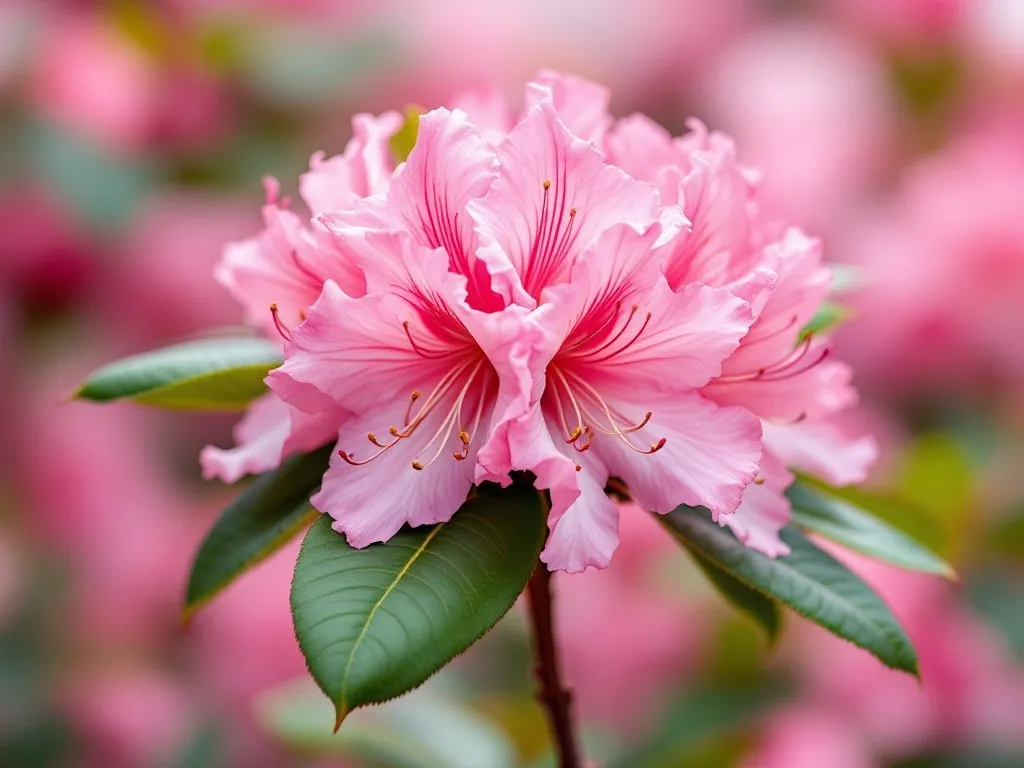 Nahaufnahme des kugeligen Blütenstands eines Rhododendrons