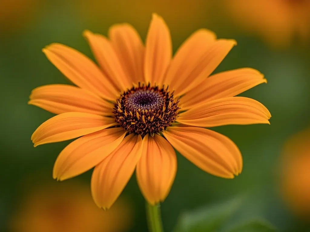 Close-up of a yellow coneflower with a dark-brown, raised centre