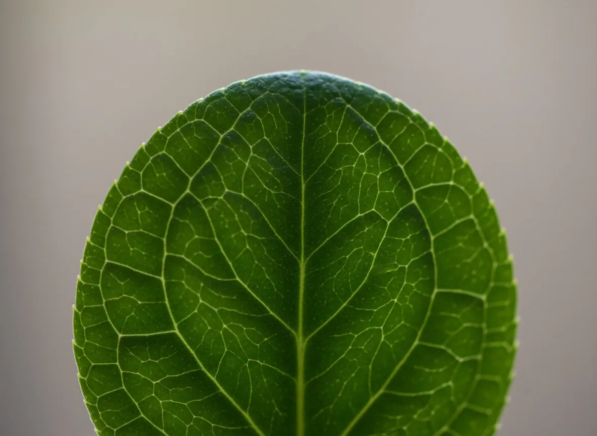 Nahaufnahme einer Rosette ledriger, gekerbter Blätter des Japanischen Ysanders