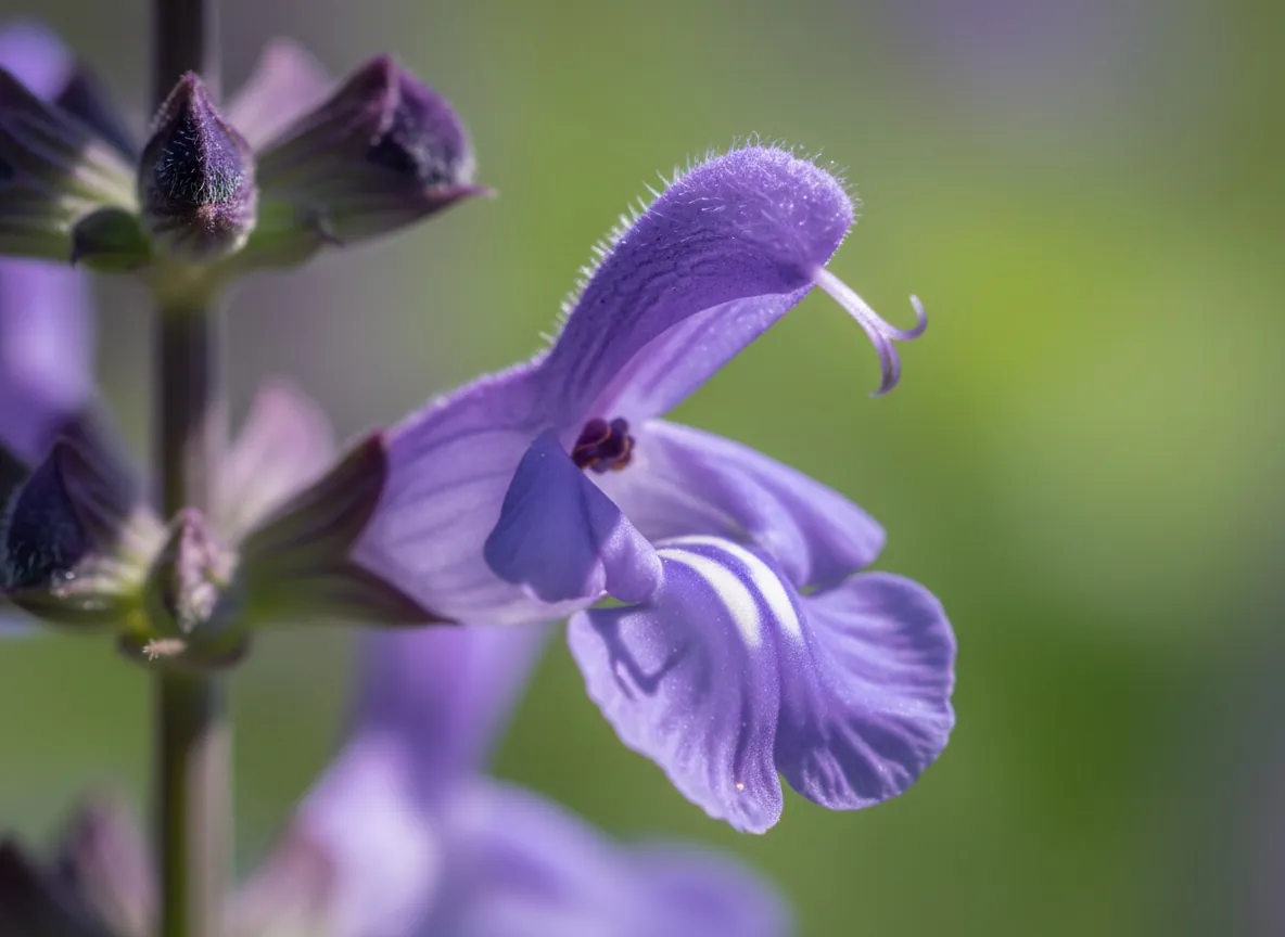 Close-up of a violet-blue flower spike of woodland sage