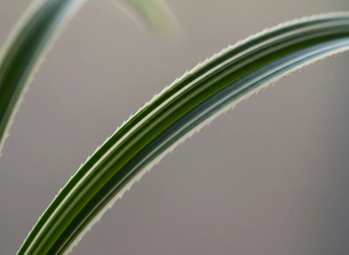 Close-up of the narrow, glossy leaves of Japanese sedge with a creamy white margin