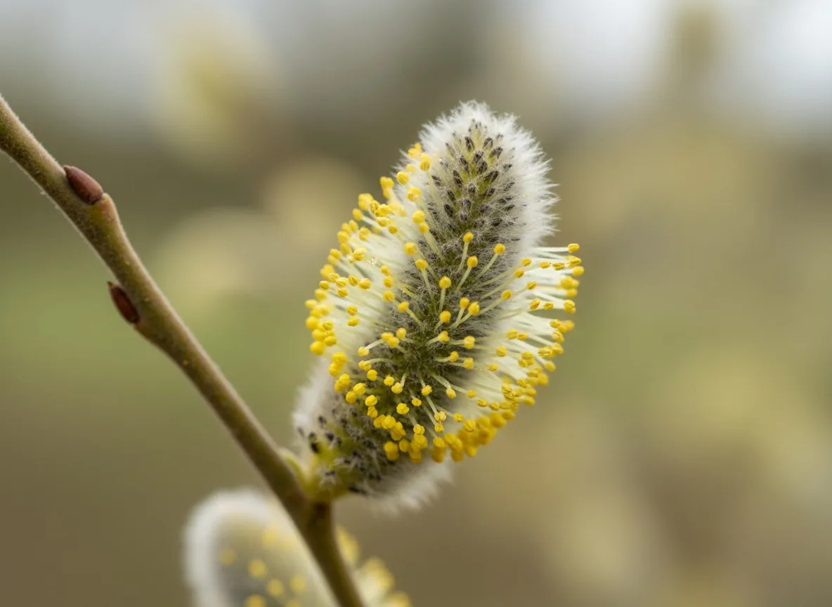 Silvery, fluffy catkins of the goat willow in early spring