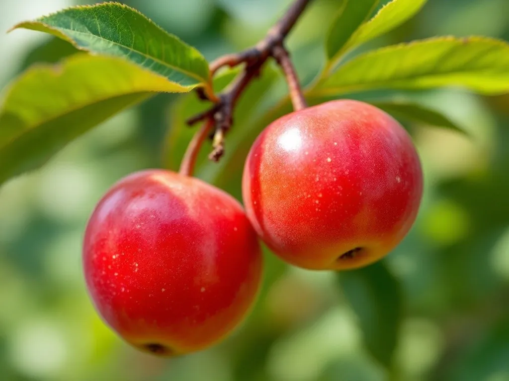 Red, ripe sour cherry fruit on a branch